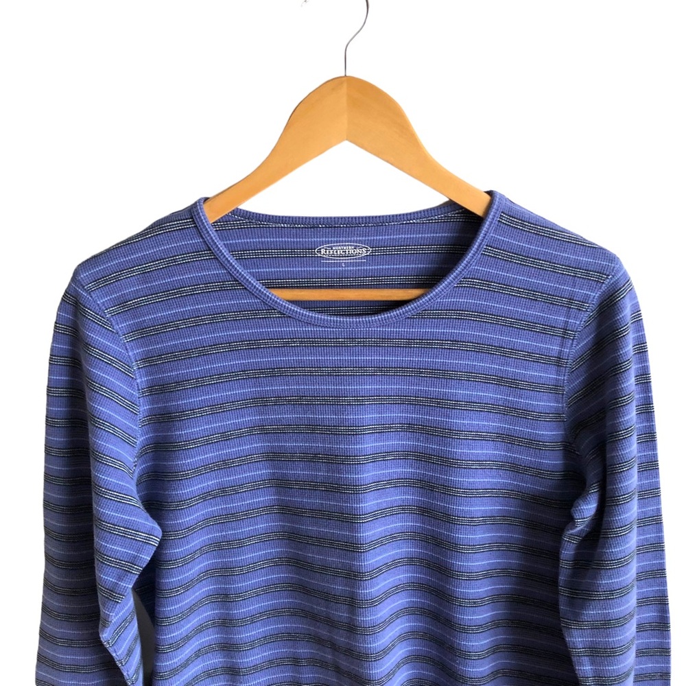 Northern Reflections Waffle Knit Striped Tee Large Purple - Picture 2 of 9